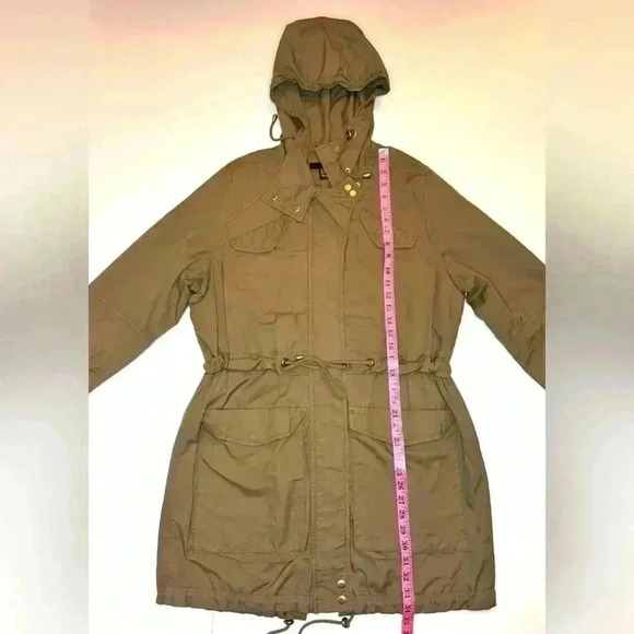 H&M Womens  Jacket Hooded Full Zip Tie Waist Adjustable Army Green Size- Medium - Picture 3 of 12
